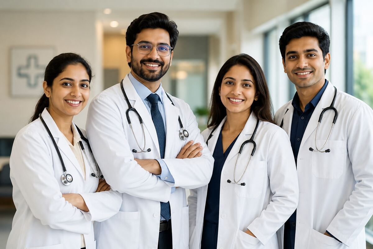 Vishaldev medical team — Indian doctors in white coats
